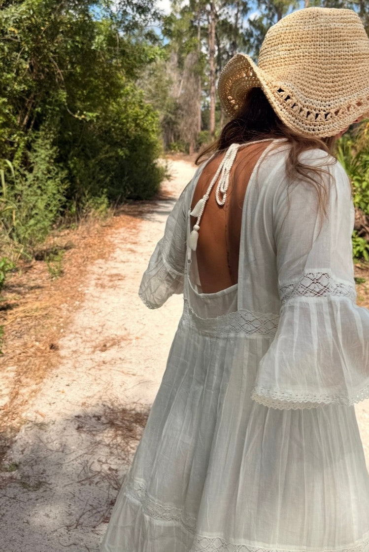 Louise Maxi Dress Short Sleeves With Lace Natural