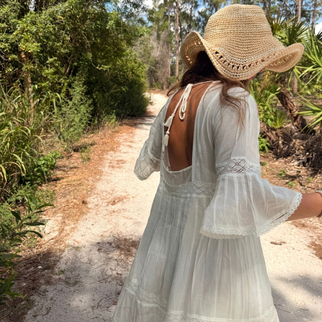 Louise Maxi Dress Short Sleeves With Lace Natural