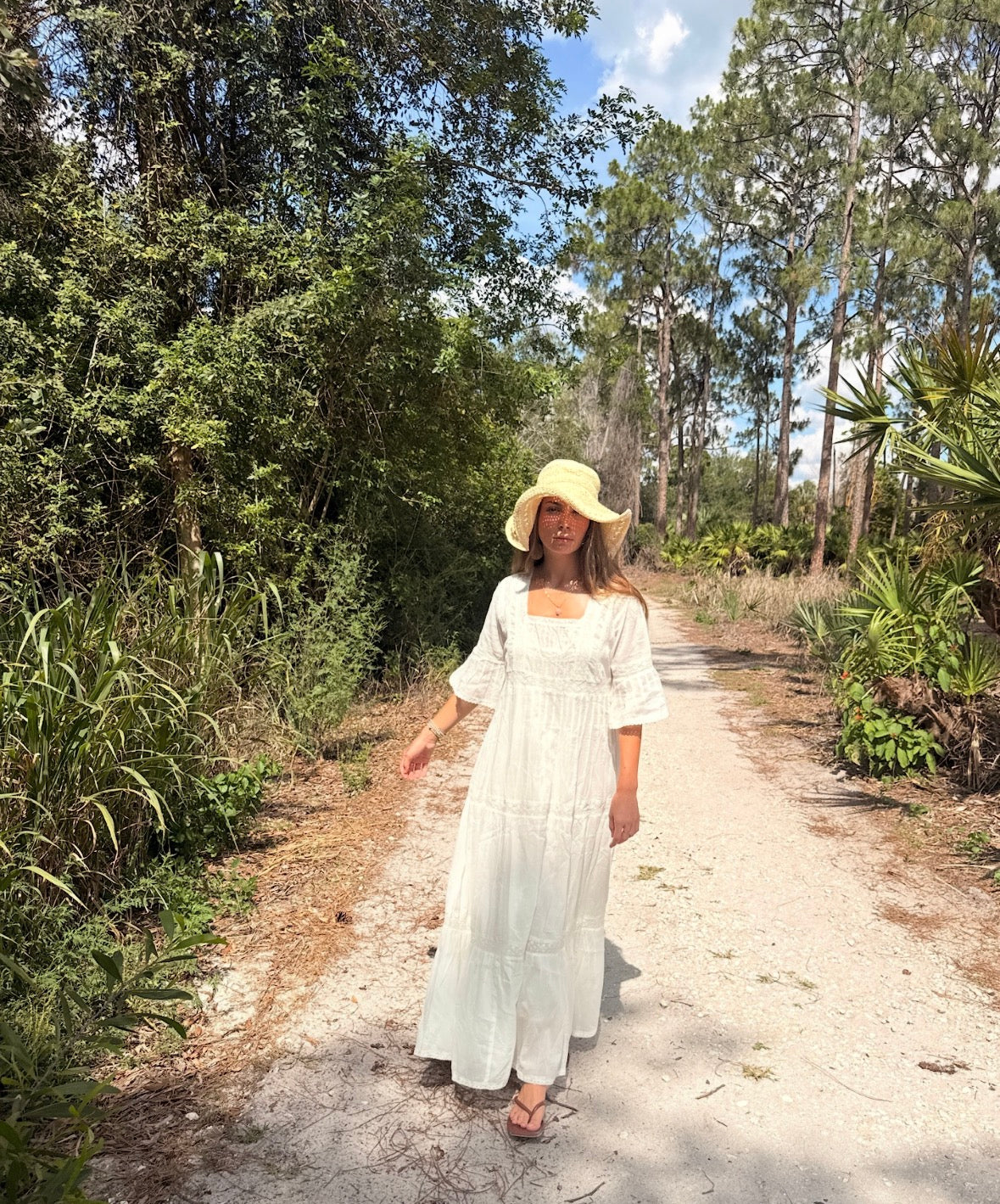 Louise Maxi Dress Short Sleeves With Lace Natural