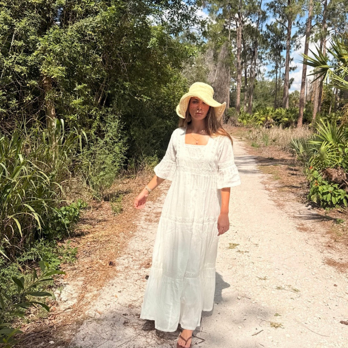 Louise Maxi Dress Short Sleeves With Lace Natural