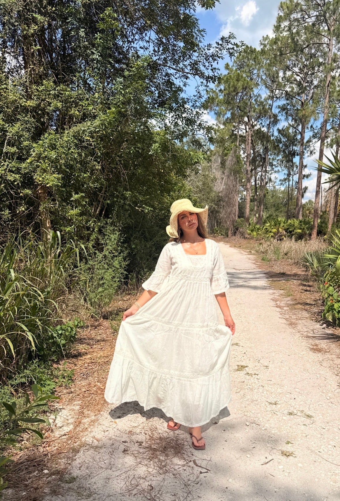 Louise Maxi Dress Short Sleeves With Lace Natural