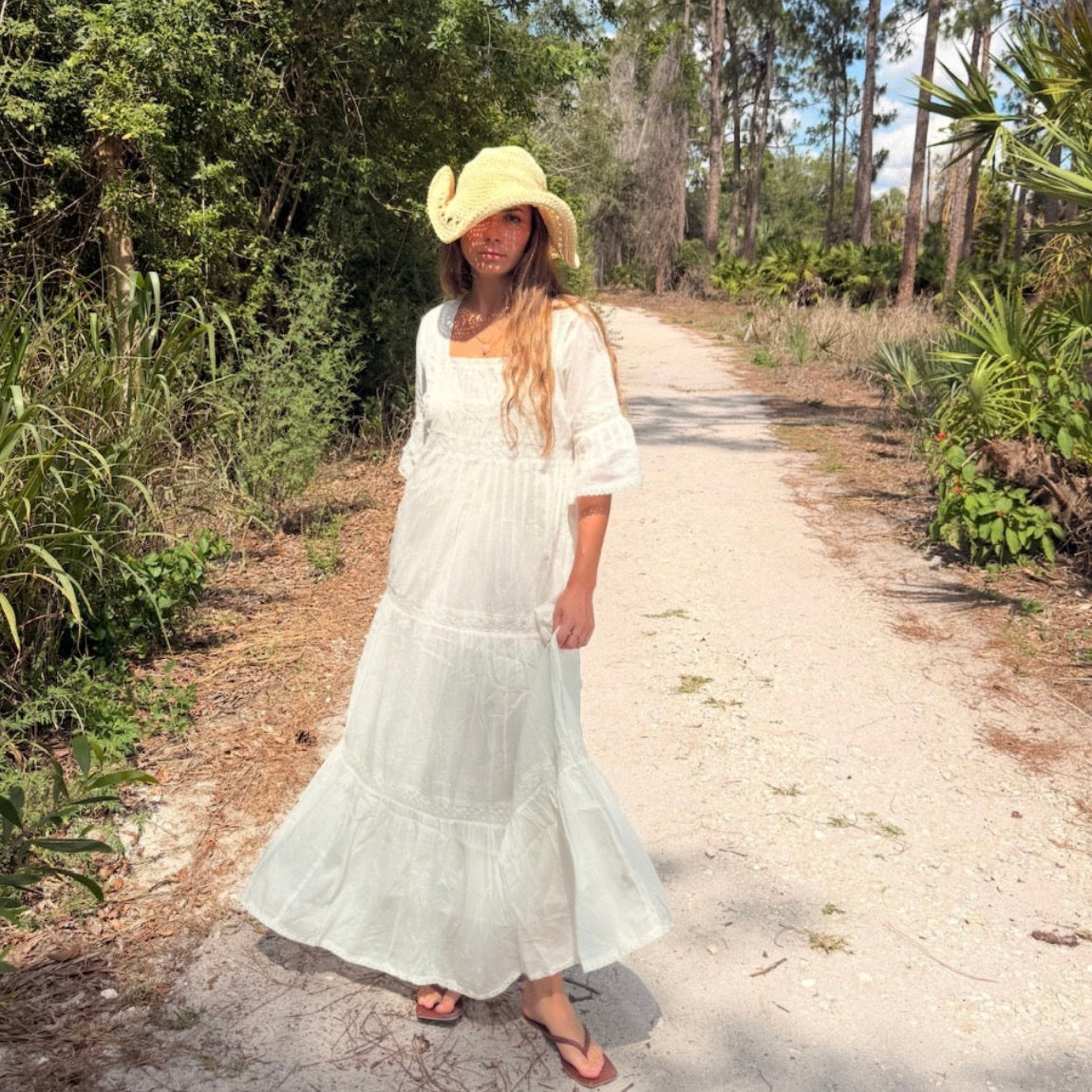 Louise Maxi Dress Short Sleeves With Lace Natural