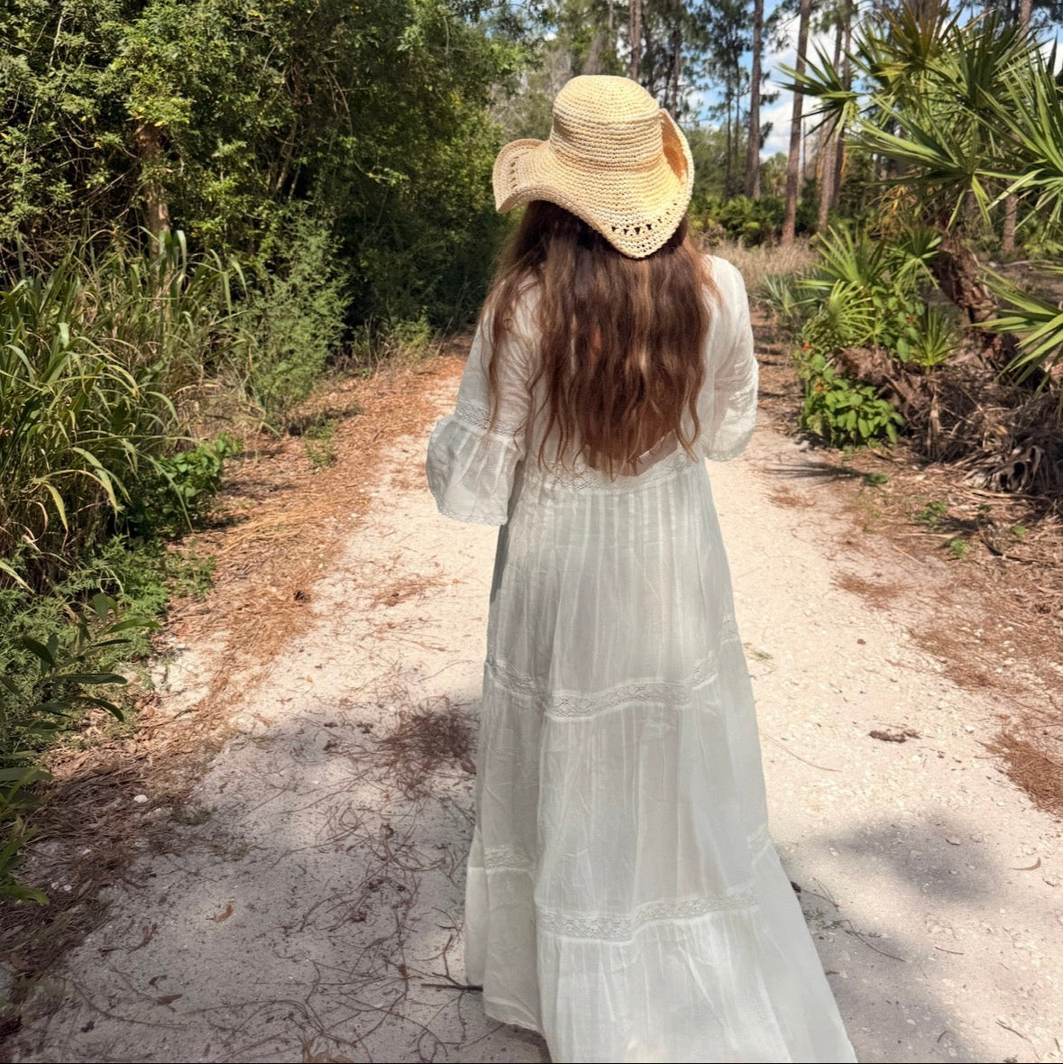 Louise Maxi Dress Short Sleeves With Lace Natural