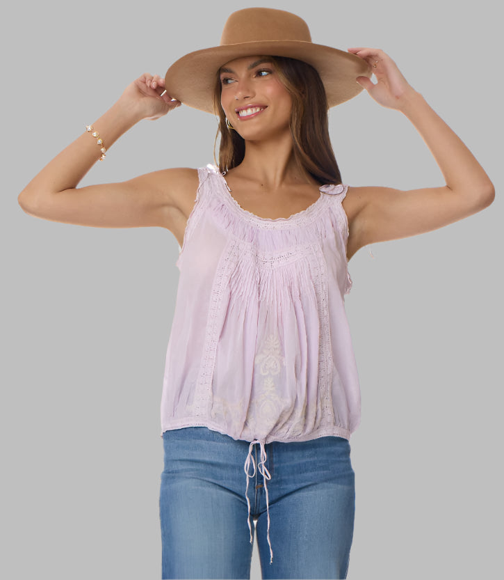 Cheryl Embroidered Sleeveless Top Lavender