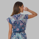 Ginger Printed Blouse Short Sleeves Patchwork Blue