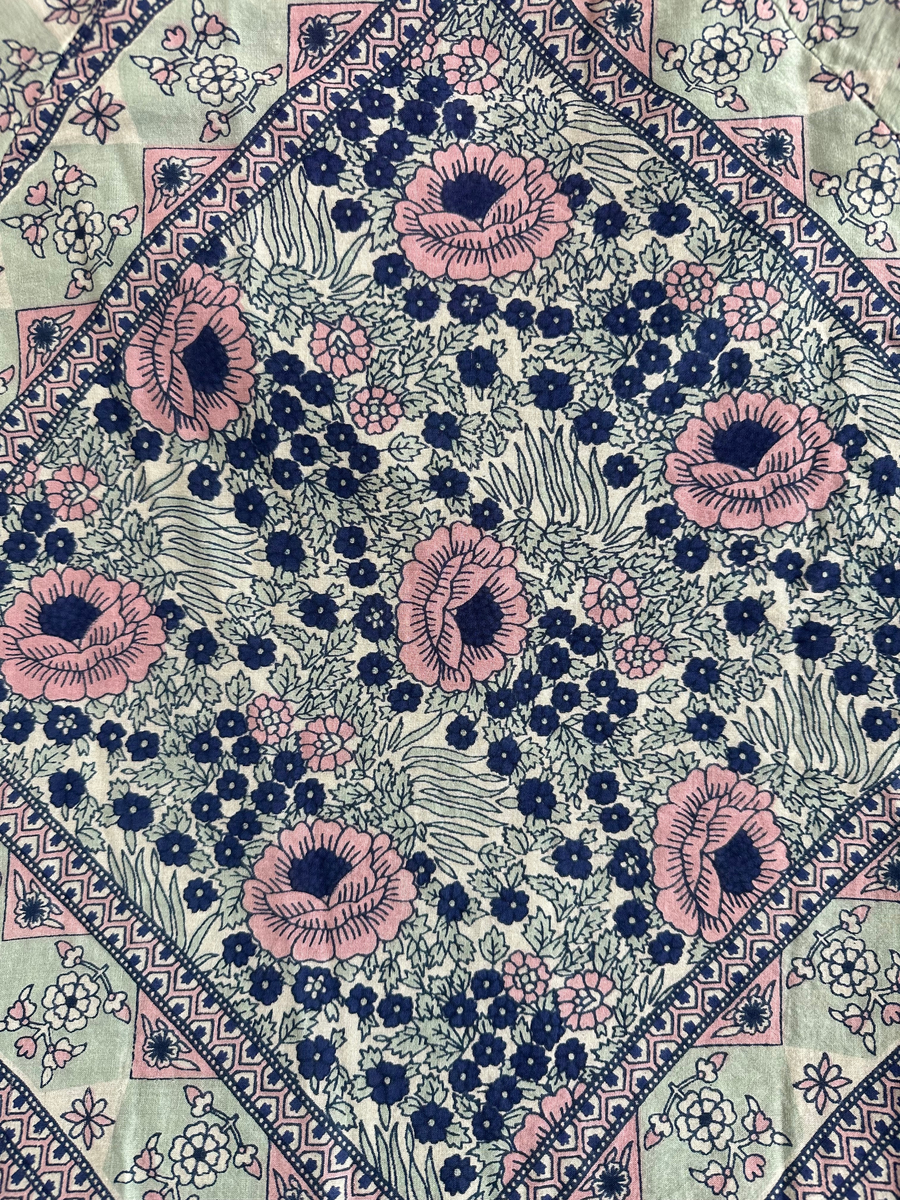 Ginger Printed Blouse Short Sleeves Patchwork Blue