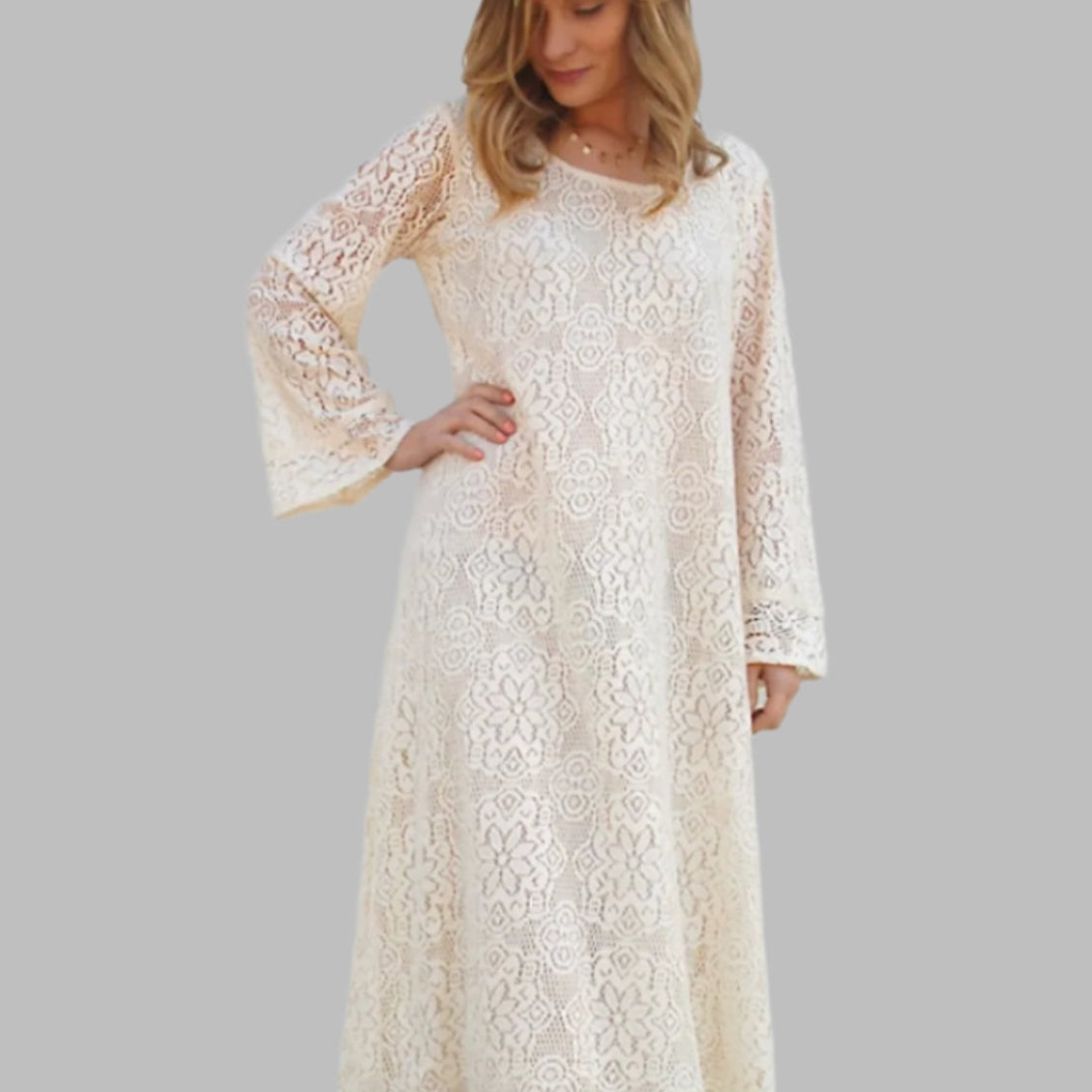 Ibiza Lace Maxi Dress or Duster With Long Sleeves Natural