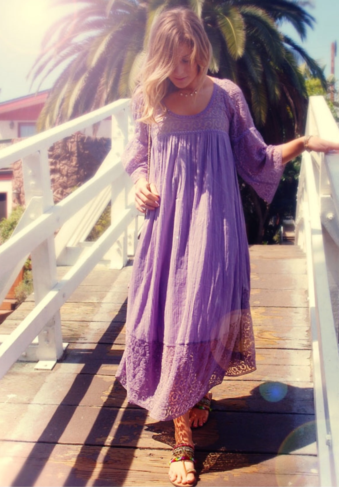 Pure Long Dress With Lace Lilac