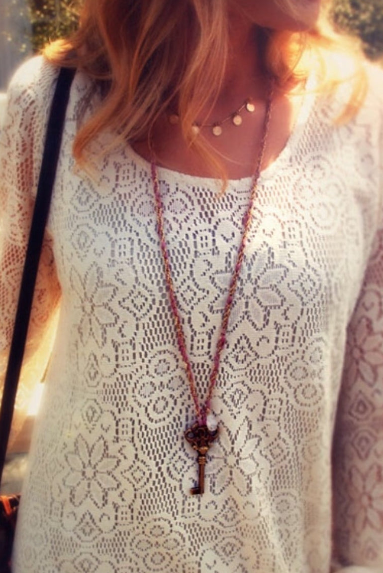 Ibiza Lace Maxi Dress or Duster With Long Sleeves Natural