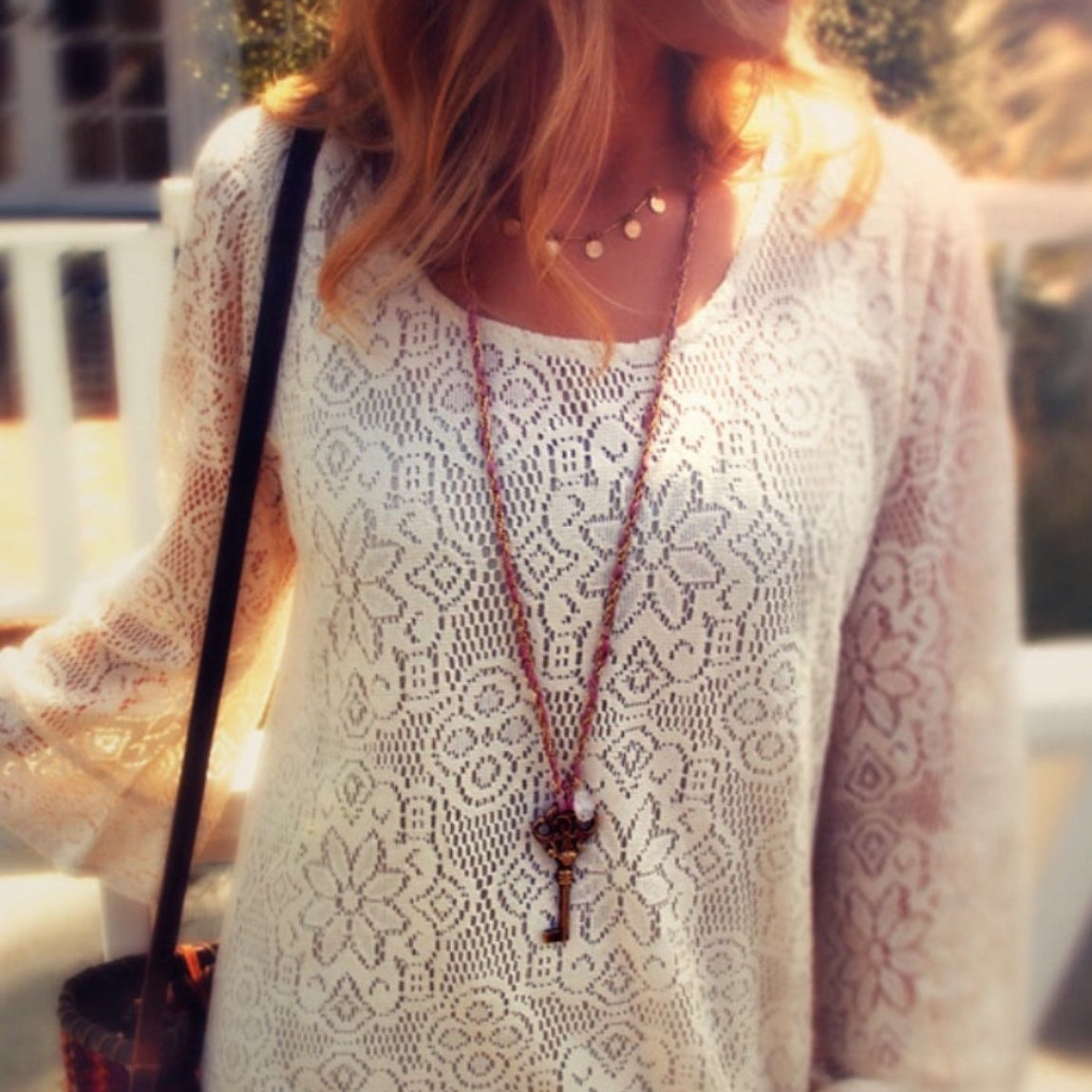 Ibiza Lace Maxi Dress or Duster With Long Sleeves Natural