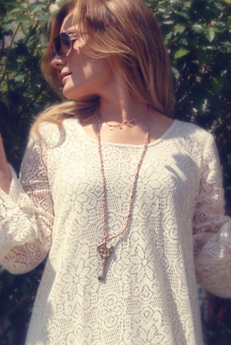 Ibiza Lace Maxi Dress or Duster With Long Sleeves Natural