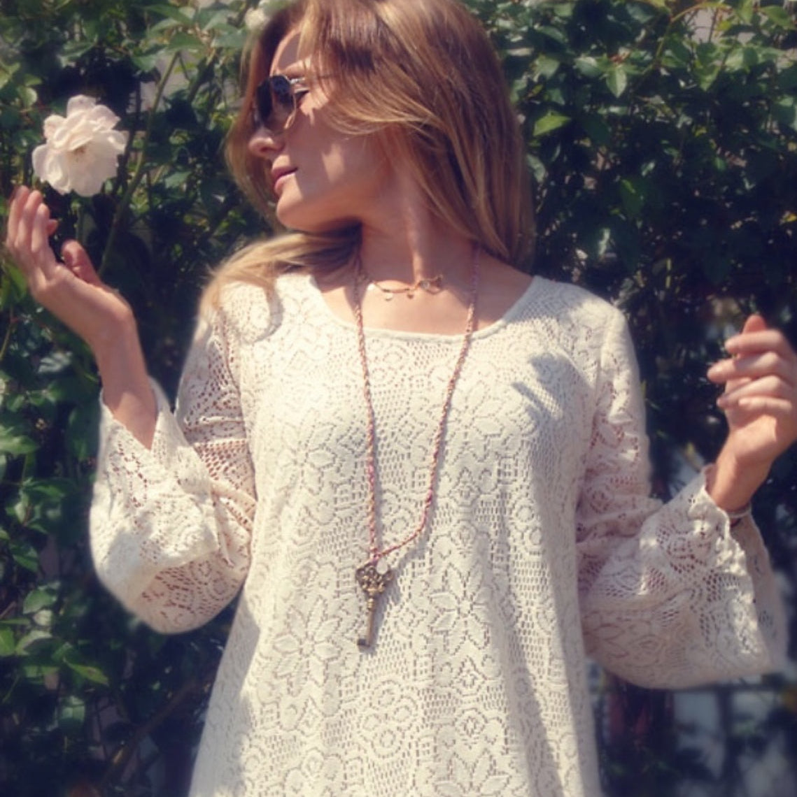 Ibiza Lace Maxi Dress or Duster With Long Sleeves Natural