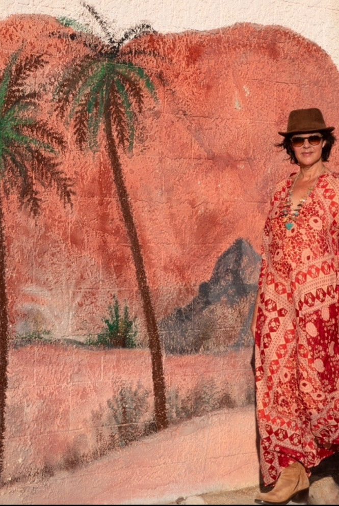 Audrey Printed Maxi Dress Butterfly Sleeves Red