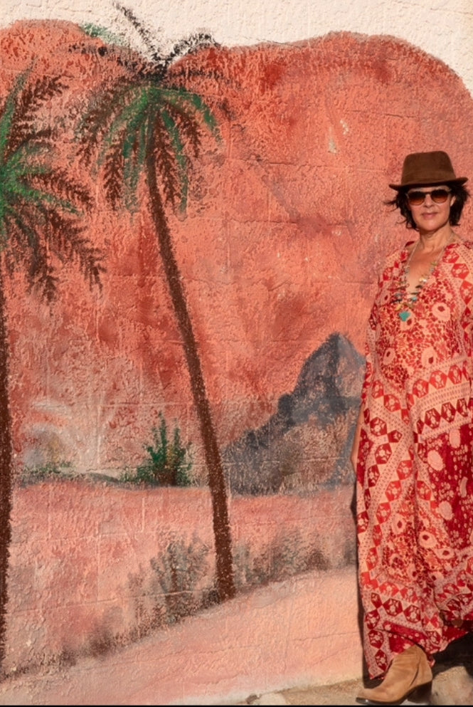 Audrey Printed Maxi Dress Butterfly Sleeves Red