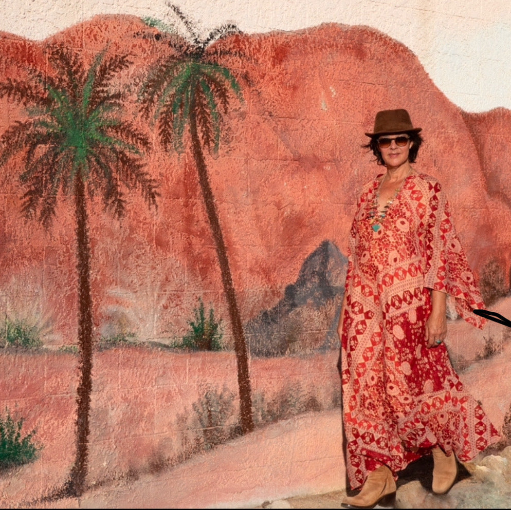 Audrey Printed Maxi Dress Butterfly Sleeves Red