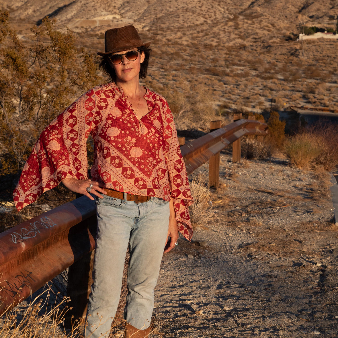 Audrey Printed Blouse Butterfly Sleeves Red