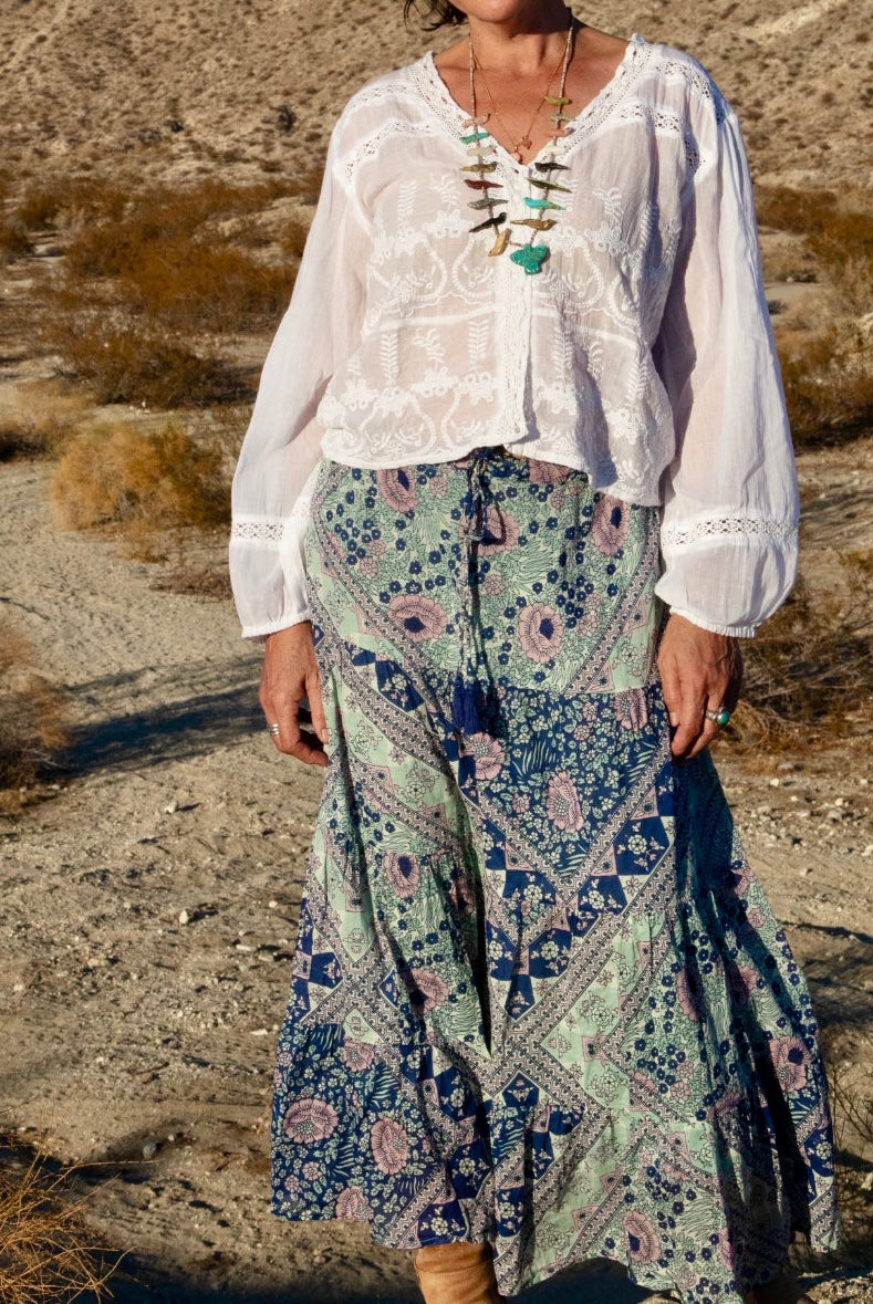 Audrey Printed Maxi Skirt Patchwork Blue
