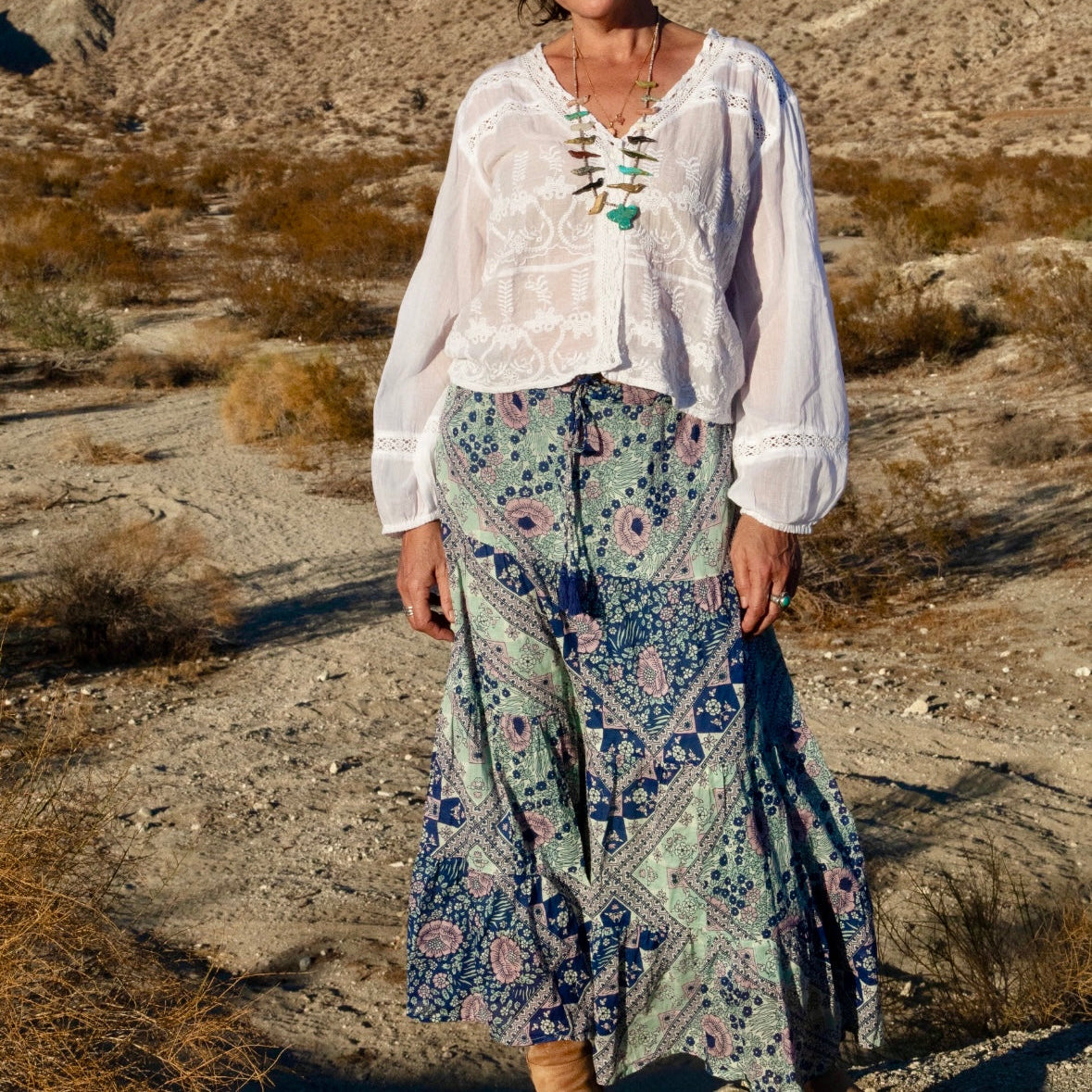 Audrey Printed Maxi Skirt Patchwork Blue
