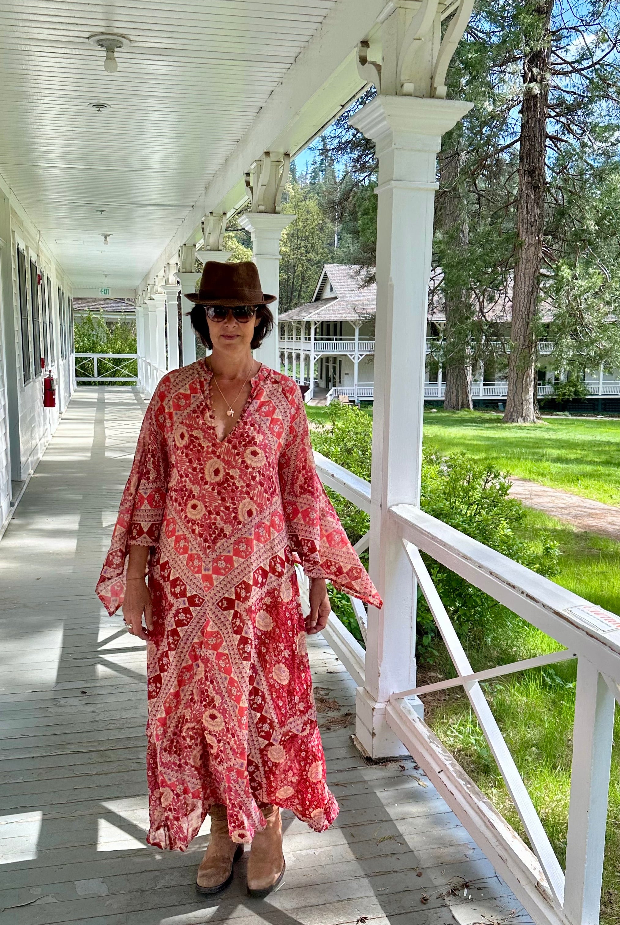 Audrey Printed Maxi Dress Butterfly Sleeves Red