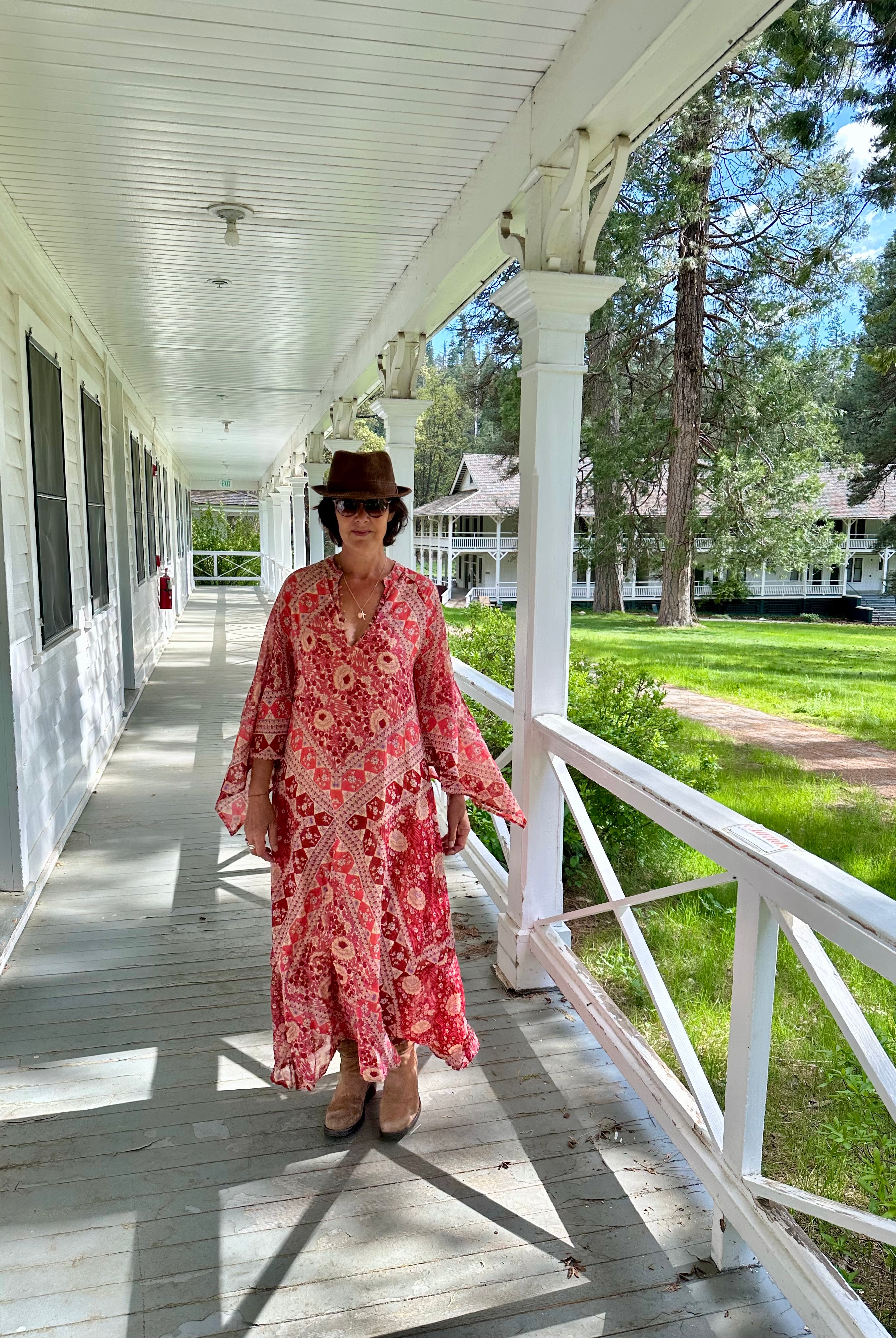 Audrey Printed Maxi Dress Butterfly Sleeves Red