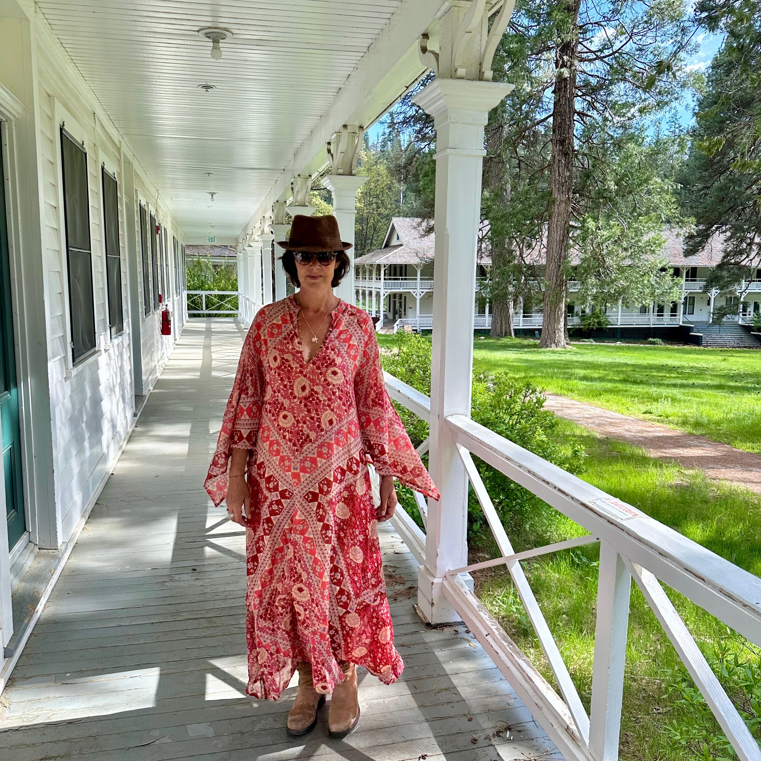 Audrey Printed Maxi Dress Butterfly Sleeves Red