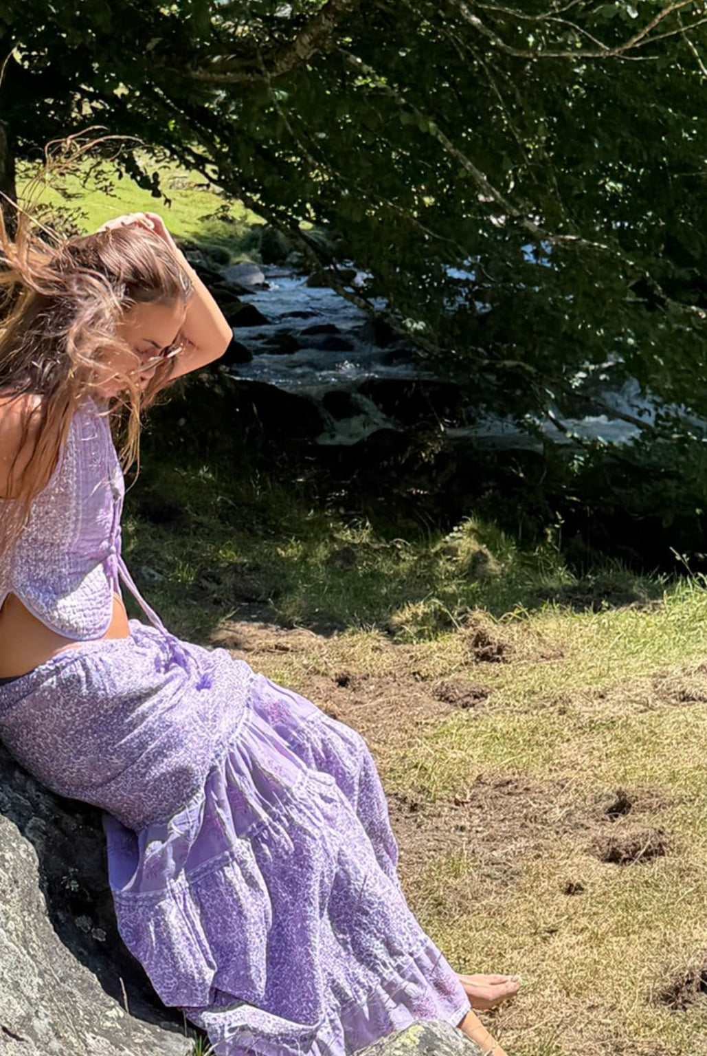 June Printed Sleeveless Vest With Tassels Lilac