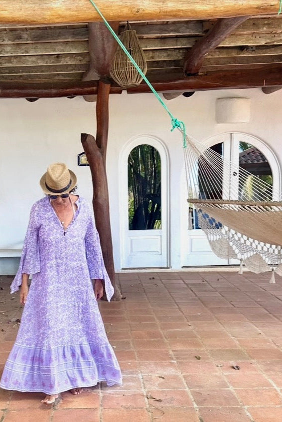 Audrey Printed Maxi Dress With Butterfly Sleeves Lilac