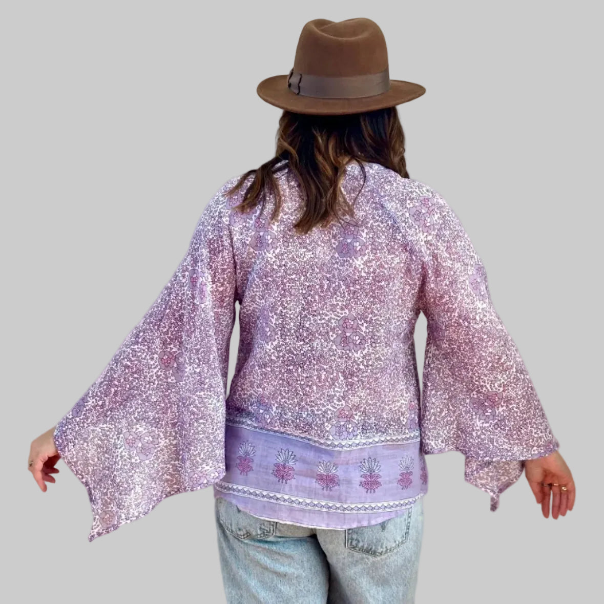 Audrey Printed Butterfly Sleeves Blouse Lilac