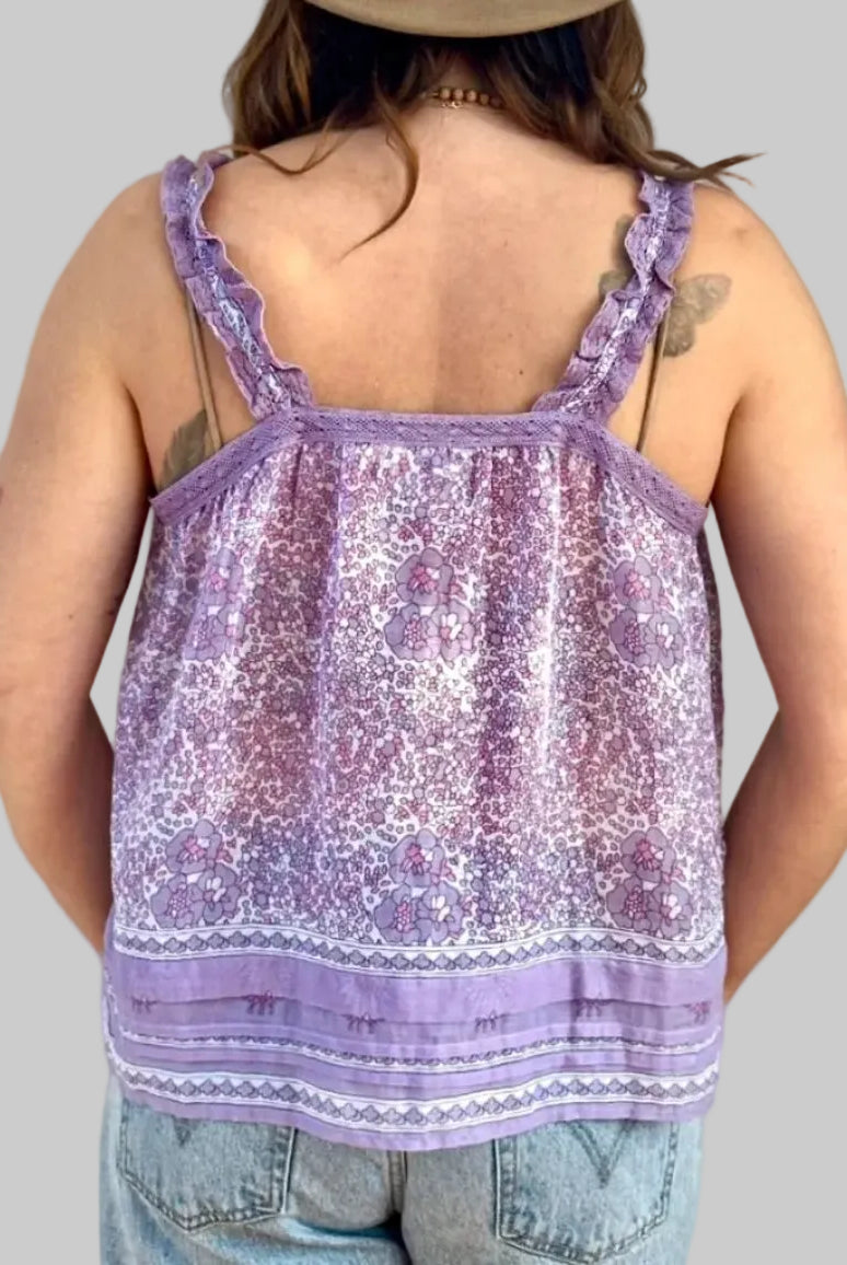 Ashley Printed Sleeveless Top With Lace Lilac