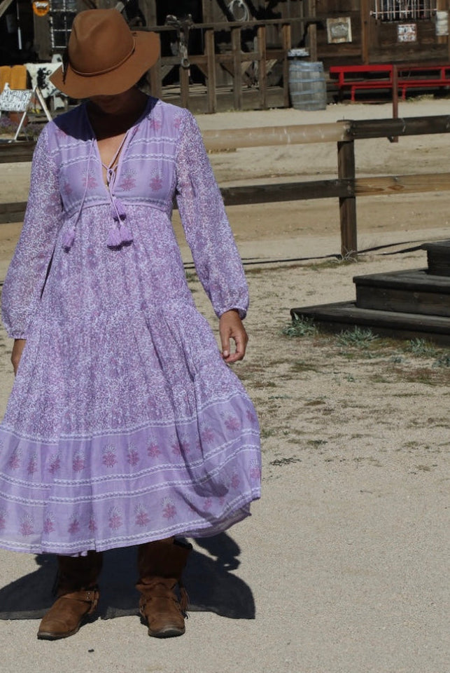 Kayla Printed Long Dress With Tassels Lilac