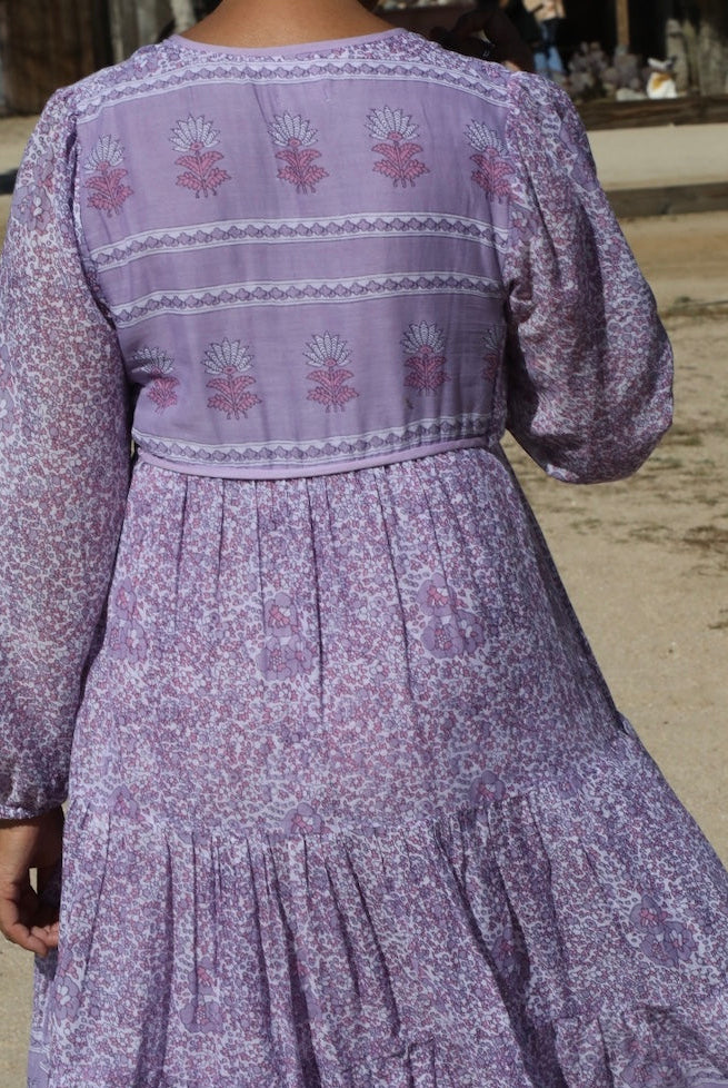 Kayla Printed Long Dress With Tassels Lilac