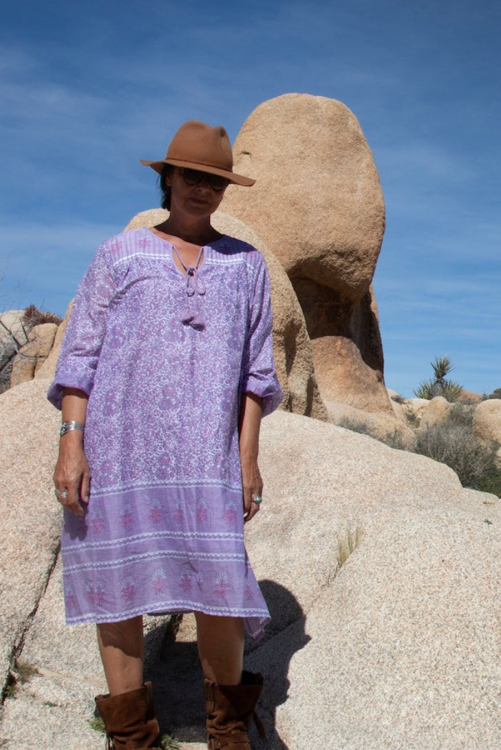 Romy Printed Midi Dress Long Sleeves and Side Pockets Lilac