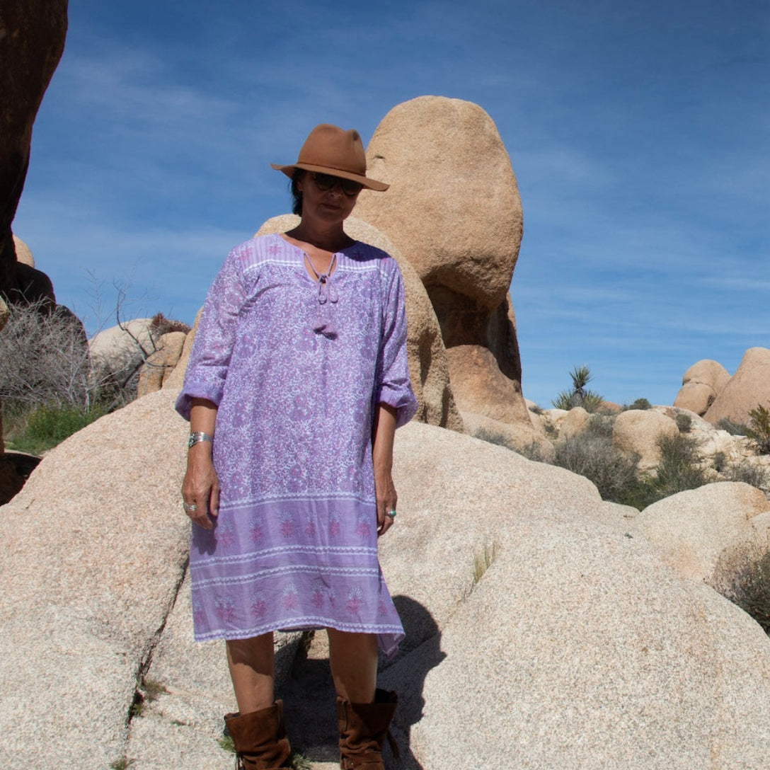 Romy Printed Midi Dress Long Sleeves and Side Pockets Lilac