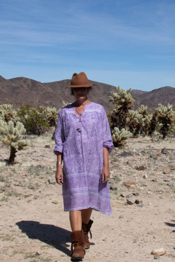 Romy Printed Midi Dress Long Sleeves and Side Pockets Lilac