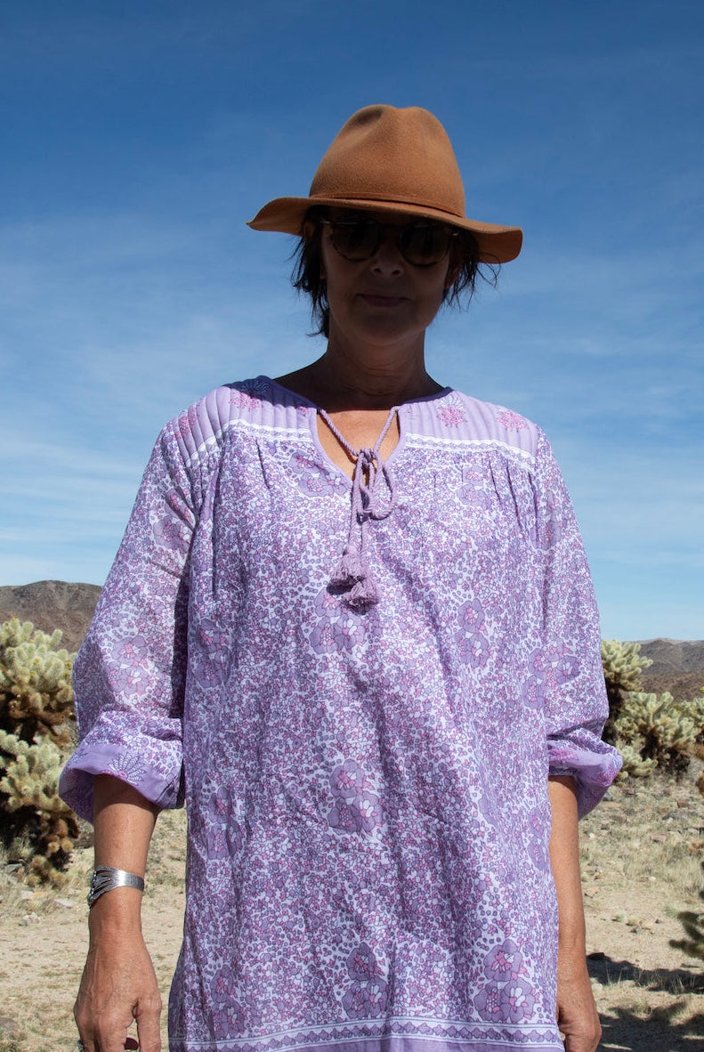 Romy Printed Midi Dress Long Sleeves and Side Pockets Lilac