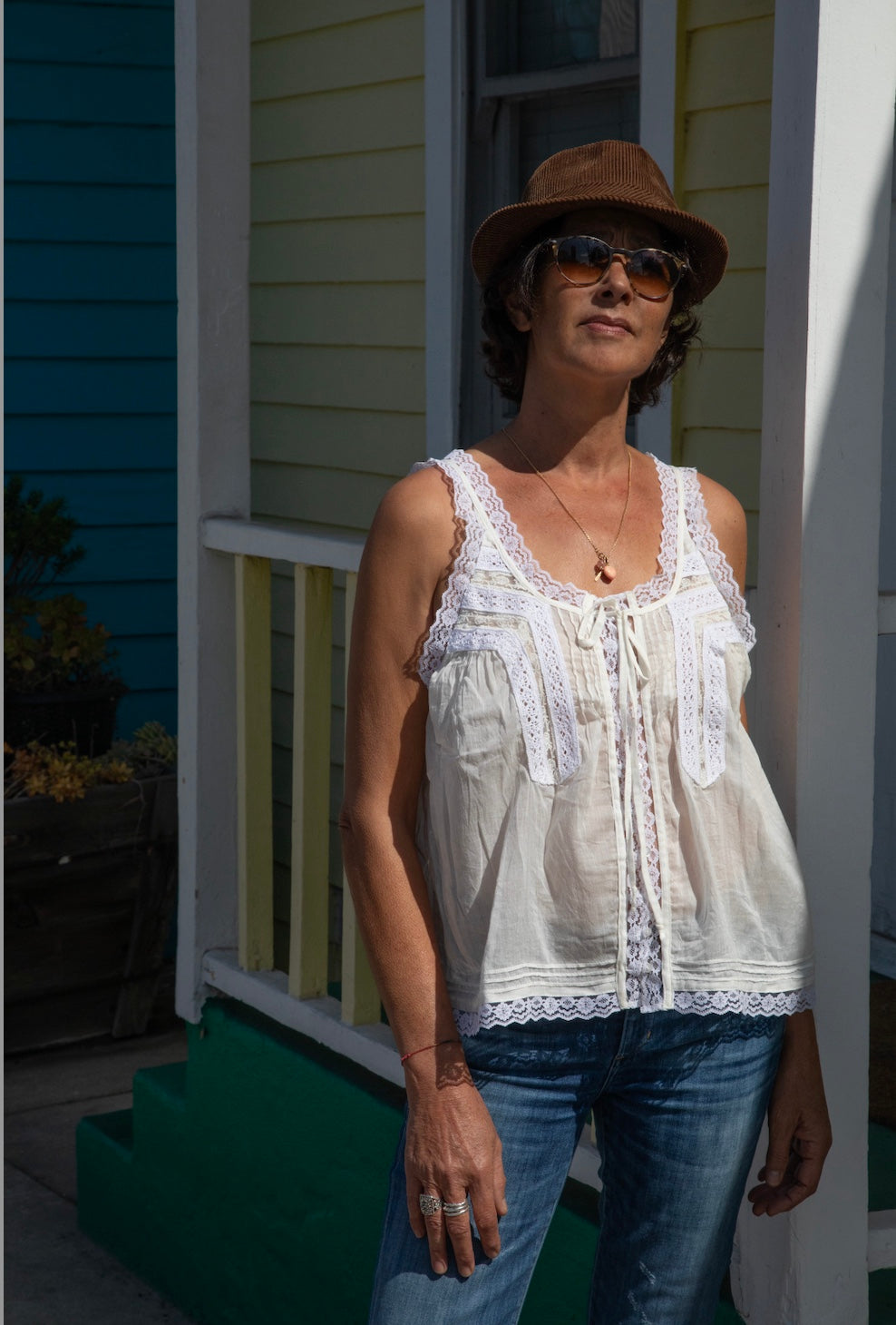 Lena Sleeveless Blouse with Lace Natural