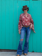 Audrey Printed Blouse Butterfly Sleeves Red ML