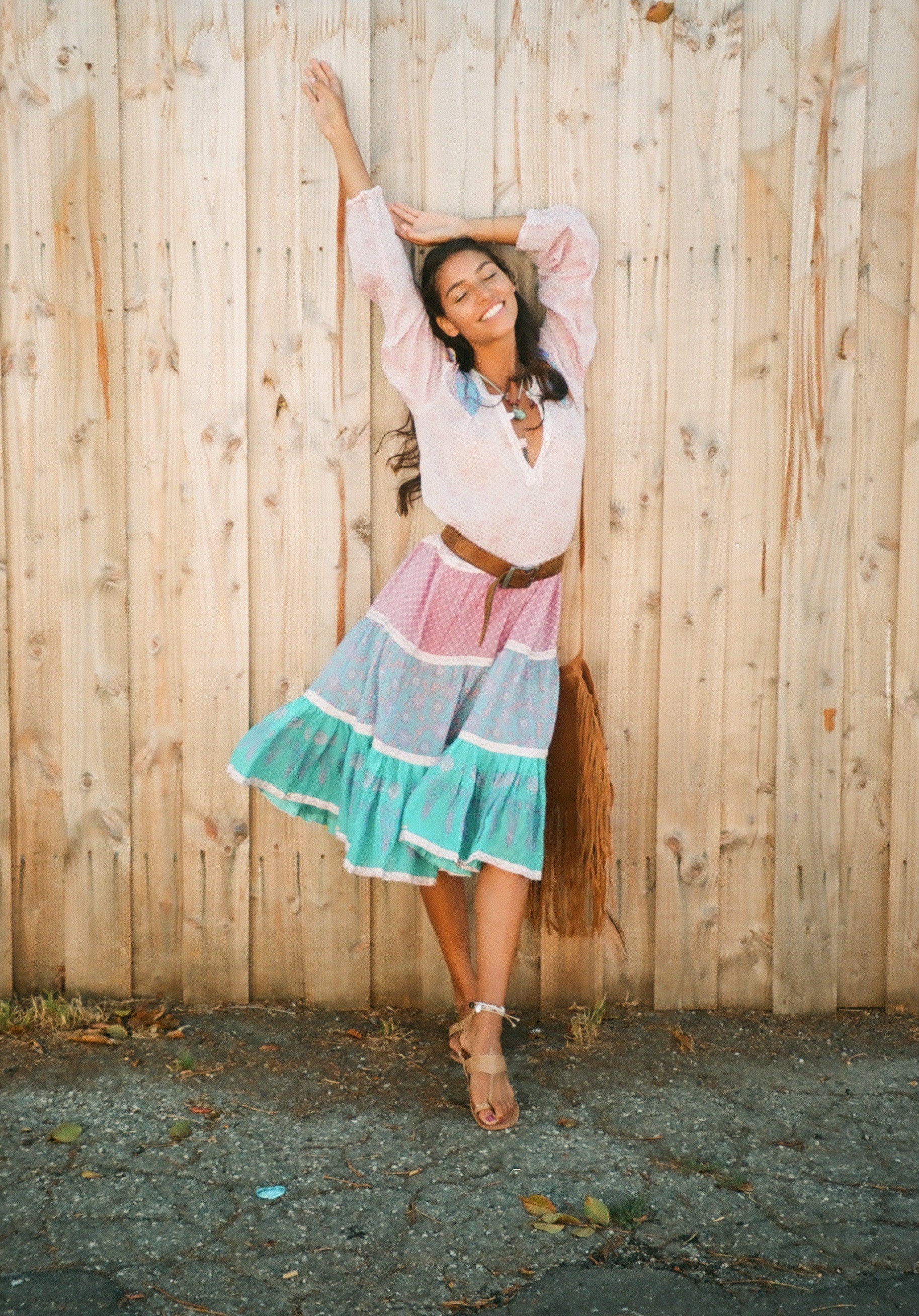 Cora Printed Long Dress Patchwork Pink