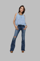 Lena Sleeveless Blouse with Lace Blue