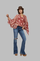 Audrey Printed Blouse Butterfly Sleeves Red