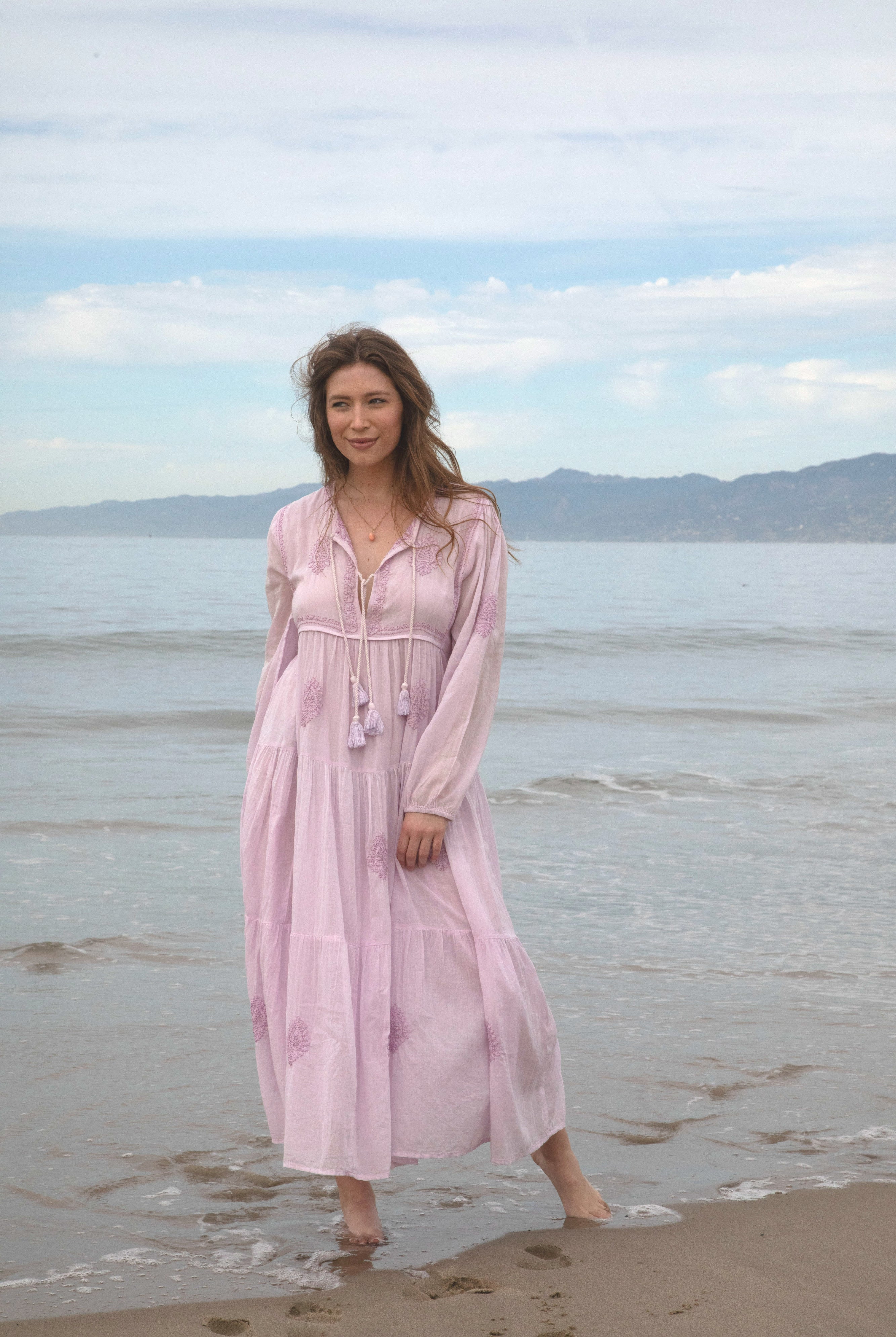 Mylene Embroidered Maxi Dress Long Sleeves Lavender