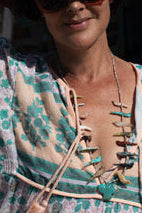 Kayla Printed Long Dress With Tassels Peach/Aqua M L