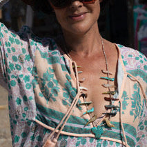 Kayla Printed Long Dress With Tassels Peach/Aqua M L