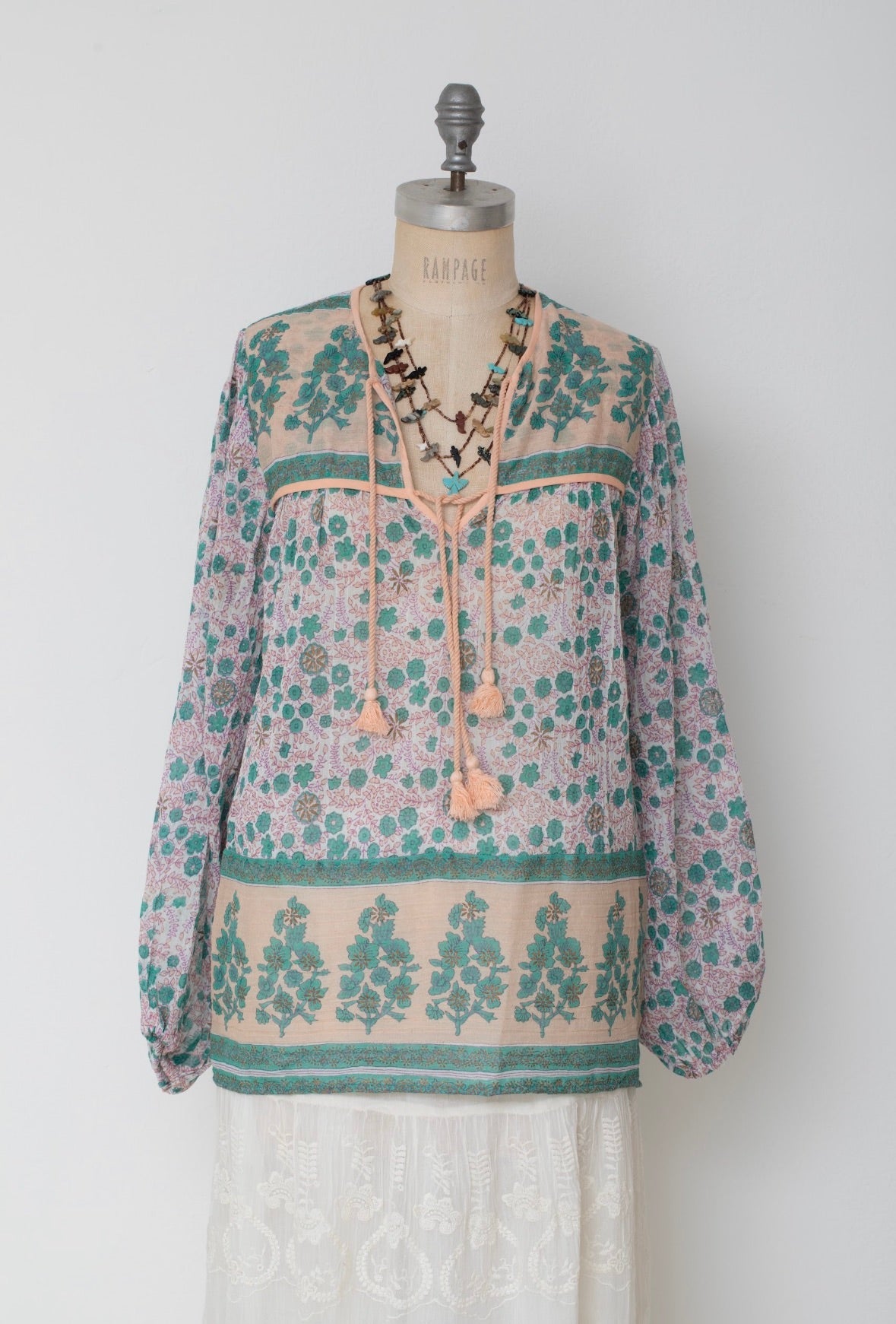 Ginger Printed Blouse Long Sleeves Peach