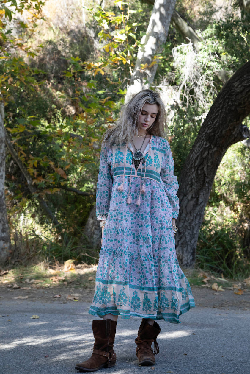 Kayla Printed Midi Dress Peach