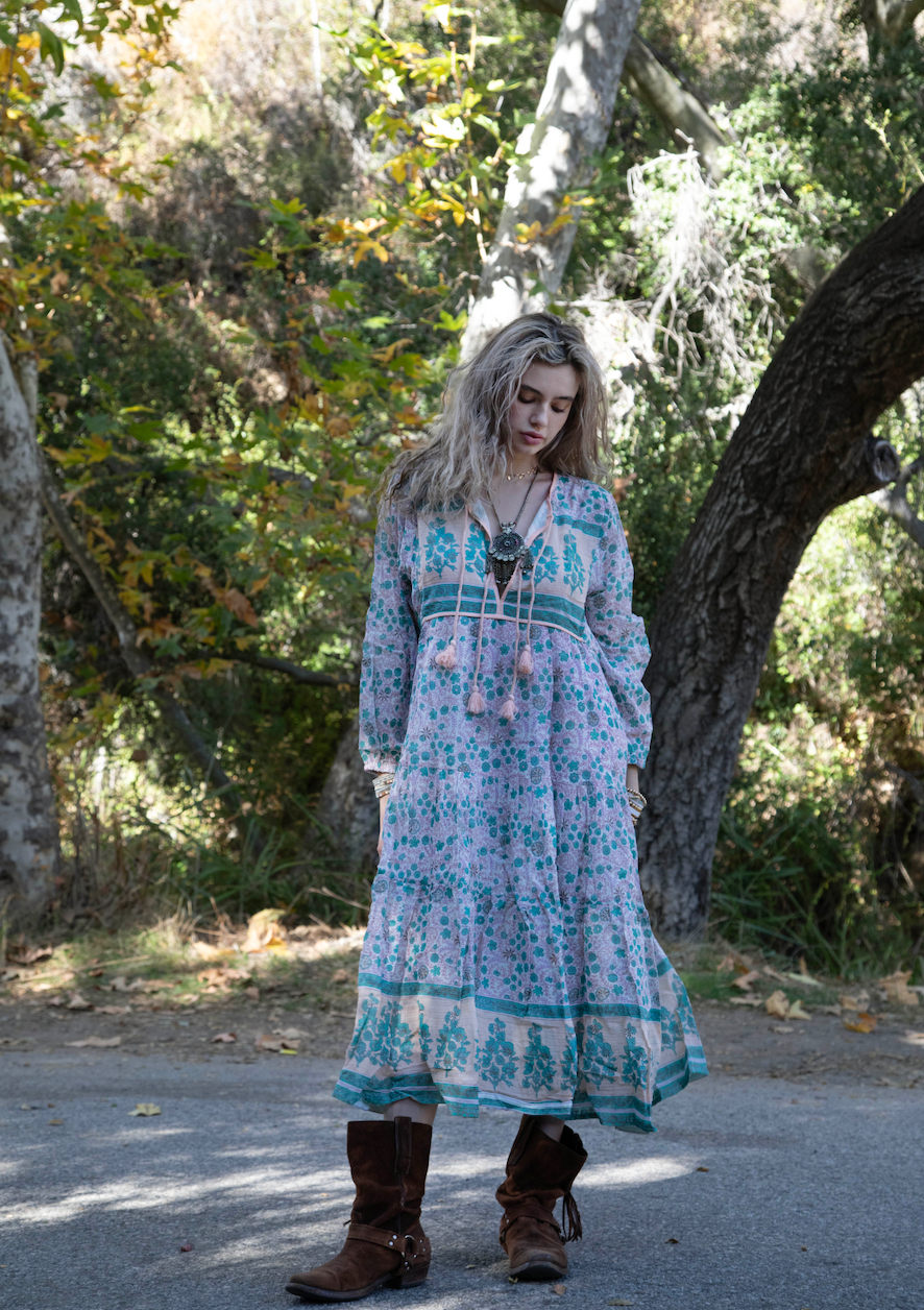 Kayla Printed Midi Dress Peach