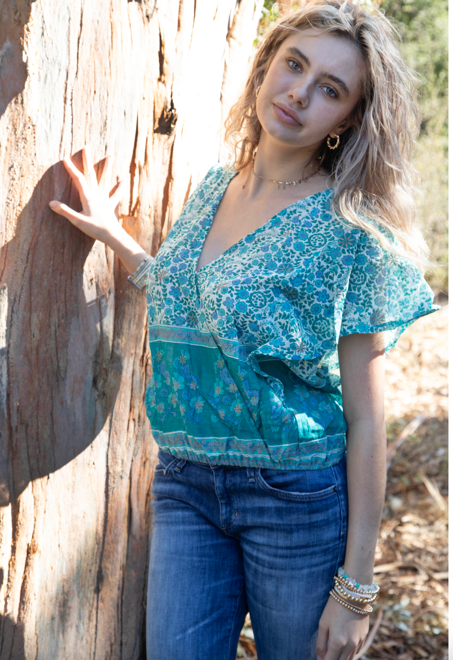 Penny Printed Crop Top Emerald