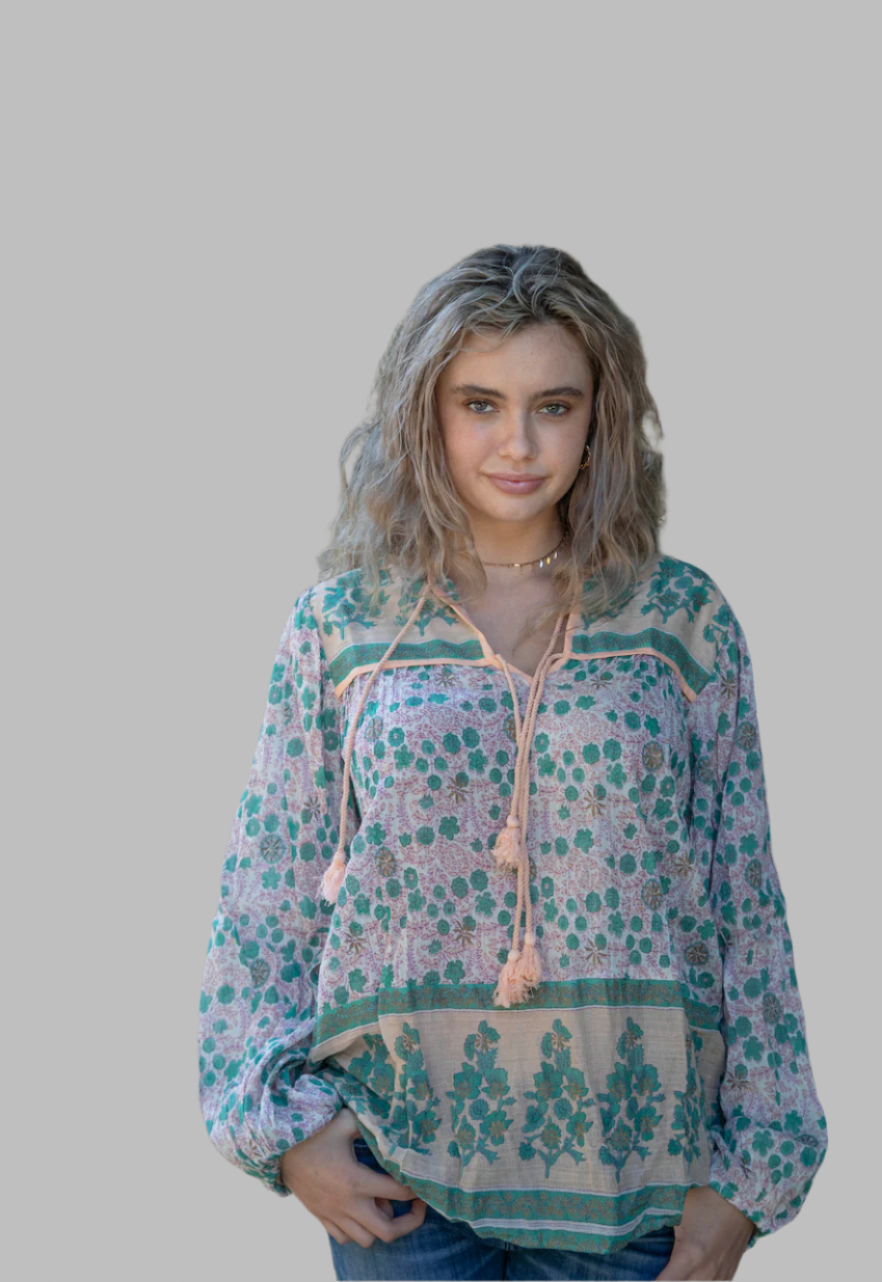 Ginger Printed Blouse Long Sleeves Peach