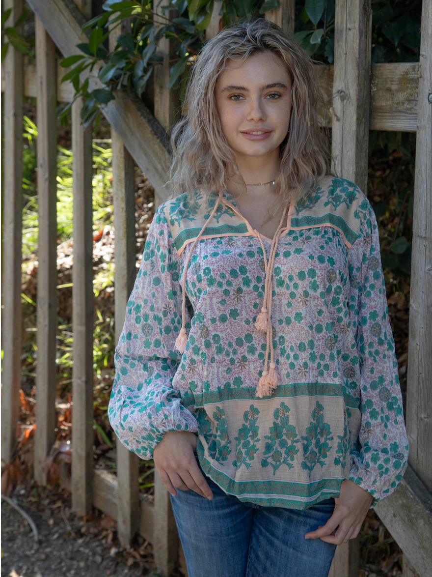 Ginger Printed Blouse Long Sleeves Peach