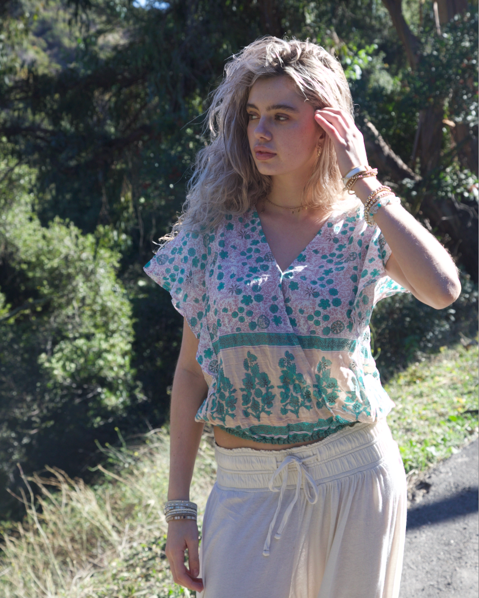 Penny Printed Crop Top Peach